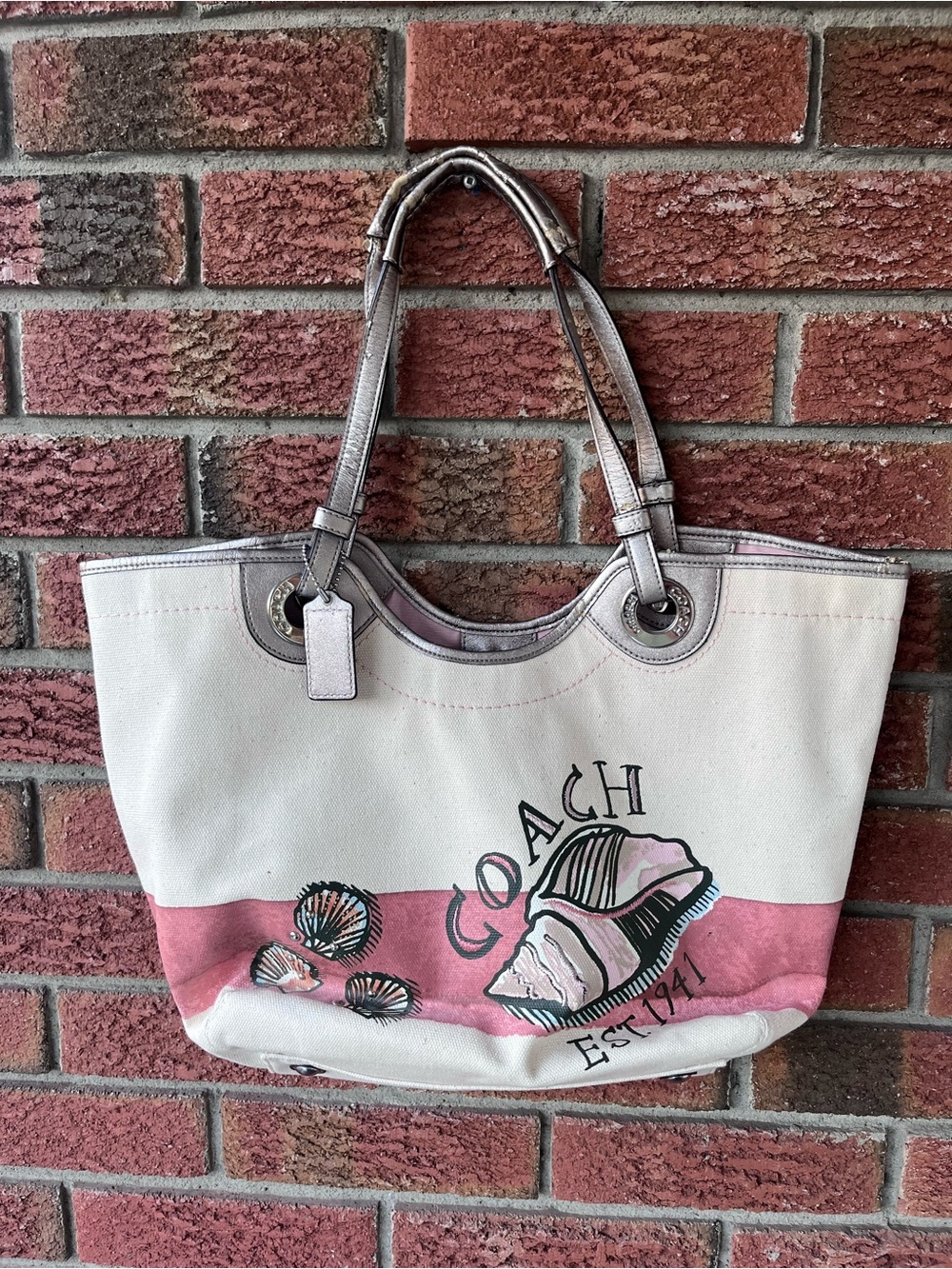 Coach # F19273 Bag Beach Seashell
Shoulder Natural Canvas Tote